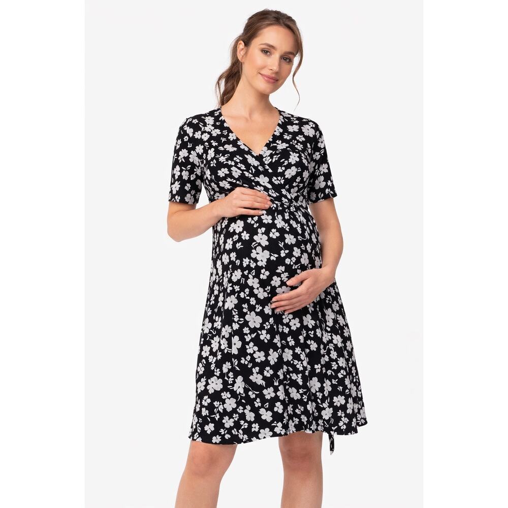 Seraphine Maternity Nursing Wrap Dress Black Floral Size US 6 UK 10 Viscose